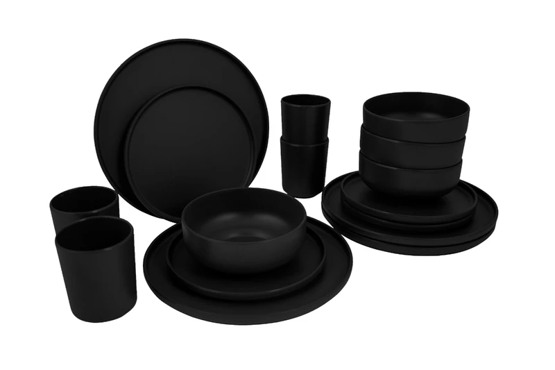 Bo-Camp Patom melamine serviesset - 16-delig - Zwart Bo-Camp Patom Melamine Serviesset - 16-delig - Zwart -Uitrusting Voor Buiten bo camp patom zwart